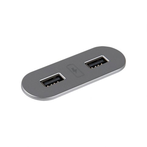 VersaPICK USB socket oval, 2 USB ports (5V, 2.1A), 110-220V grey
