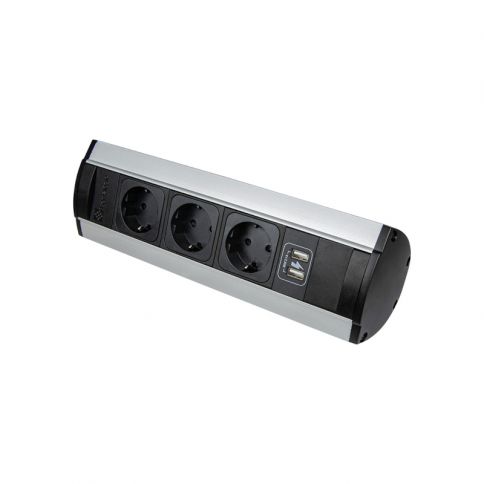 VersaTOP Desktop socket outlet, 3 sockets + 2USB ports (5V, 2.1A), 110-220V, 16A silver