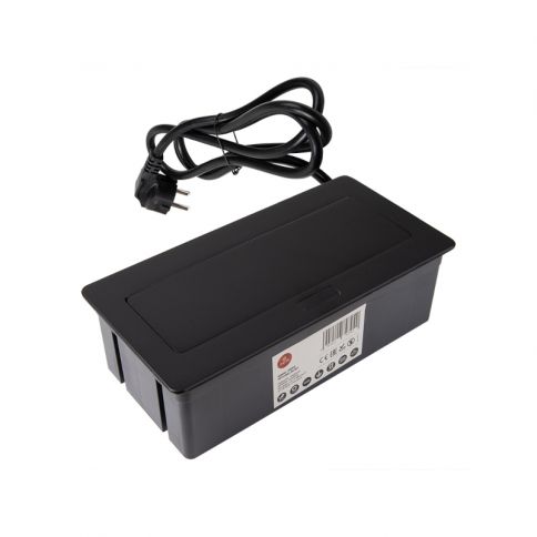 ELEKTRIMA KWADRO Rectangular built-in power strip for table 2x schuko, 2xUSB 2.1A 5V black