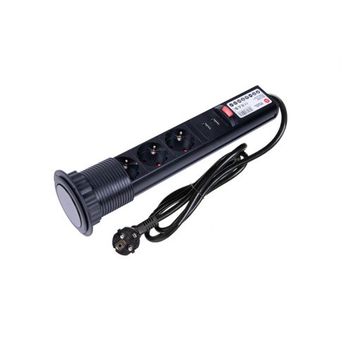 ELEKTRIMA TUBUS Round built-in table extension 60mm, 3x schuko, 2xUSB 2.4A 5V black
