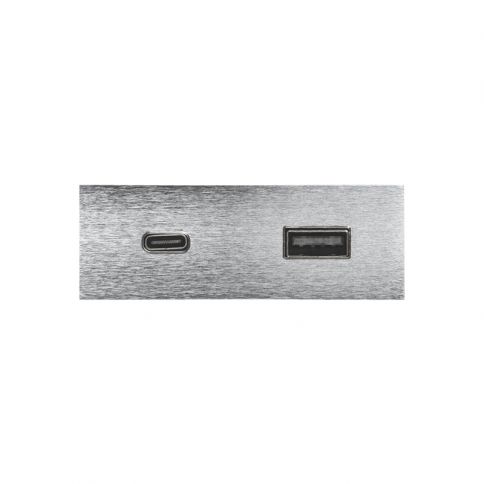 VersaPICK USB socket, rectangular, 1 USB port (5V/9V, 3A/2A), 110-220V stainless steel