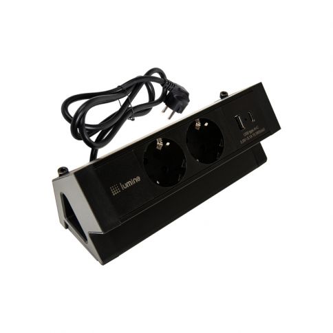 Lumine ORION surface mounted socket outlet 2xsockets, 2xUSB A+C (15.5W) black
