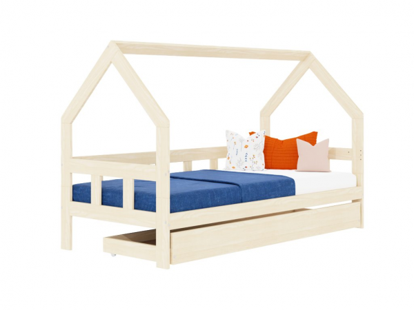 Benlemi FENCE in the shape of house made of wood with sidewall and storage drawer 90x160 cm