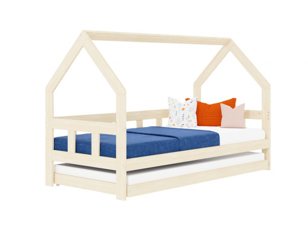Benlemi FENCE in the shape of house made of wood with sidewall and extra bed 90x190 cm