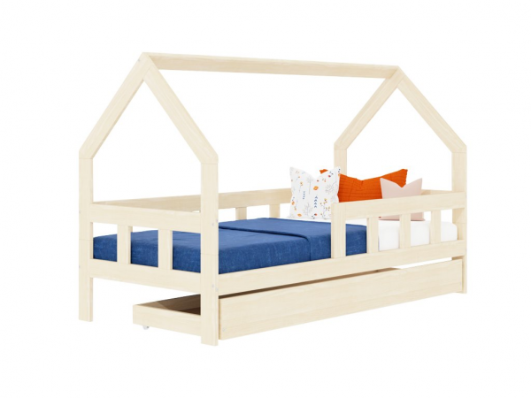 Benlemi FENCE in the shape of house made of wood with two sidewalls and storage drawer 90x200 cm