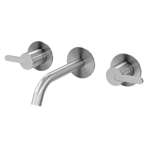 Bruma X-Alpha 3 hole wall basin mixer, Satin stainless steel