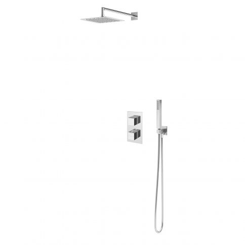 Bruma Escudo Suihkusetti ruostumattomasta teräksestä valmistetulla yläsuihkulla 250x250 mm, käsisuihkusetillä ja termostaattihanalla Celsius, Puhdas valkoinen