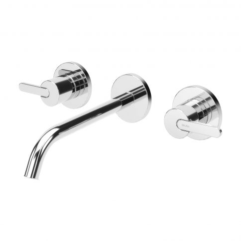 Bruma Leaf 3 hole wall basin mixer, Satinox