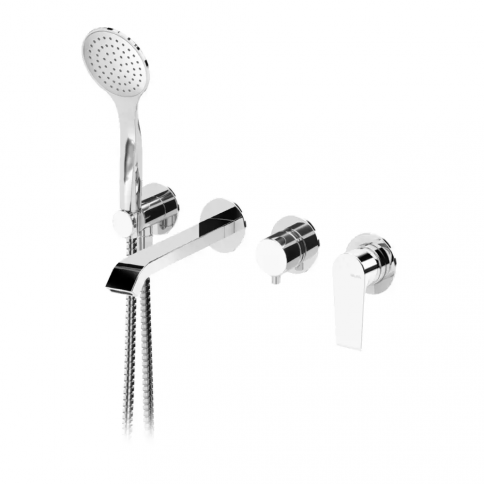 Bruma Nautic Horizontal mixer with bath spout and Emotion handshower set, Pure White