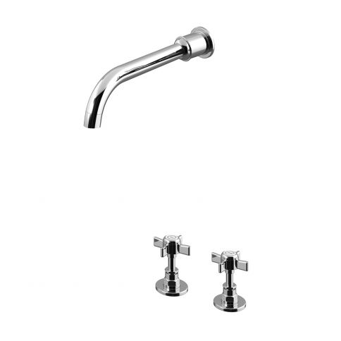 Bruma Imperial 2 hole deck-mounted mixer with wall basin spout, Old Brass