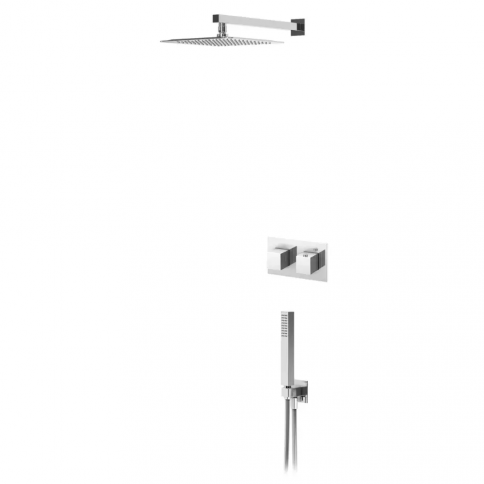 Bruma Celsius Thermostatic shower set with inox shower head 250x250 mm and separate Quadra handshower set, Pure White