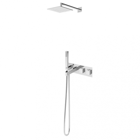 Bruma Celsius Thermostatic shower set with ABS shower head 200x200 mm, Quadra handshower set and bath spout, Gunmetal