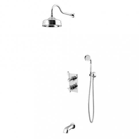 Bruma Elite Thermostatic bath/shower set with brass shower head Ø200 mm, handshower set and wall spout, Old Brass