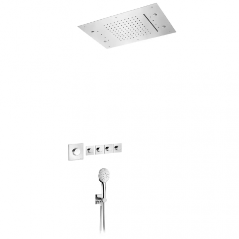 Bruma Flow Thermostatic shower set with ceiling installation chromotherapy shower head 600x400 mm (Rain/Cascade/Nebulization) and Body&Soul handshower set, Chrome