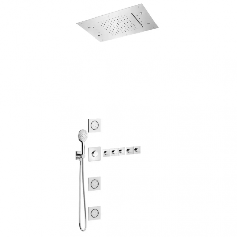 Bruma Flow Thermostatic shower set with ceiling installation chromotherapy shower head 600x400 mm (Rain/Cascade/Nebulization), 3 jets and Body&Soul handshower set, Chrome